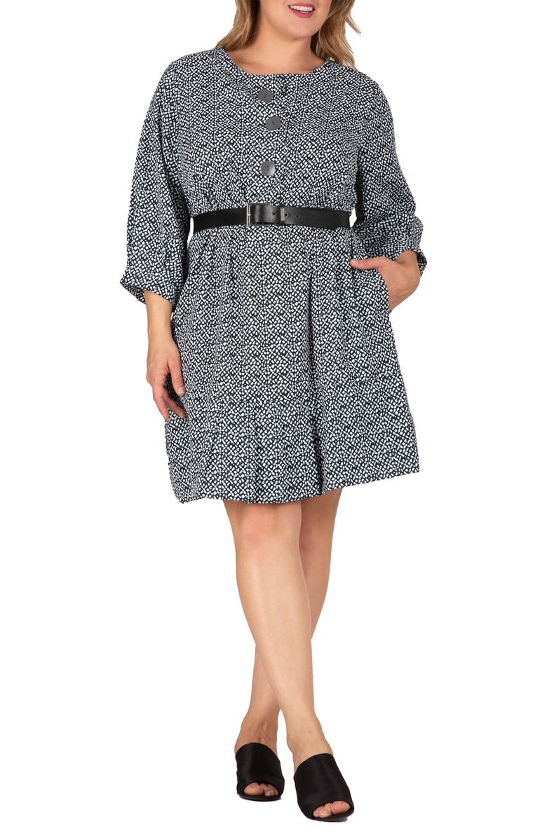 Standards & Practices Long Sleeve Flounce Dress, Alternate, color, Black White