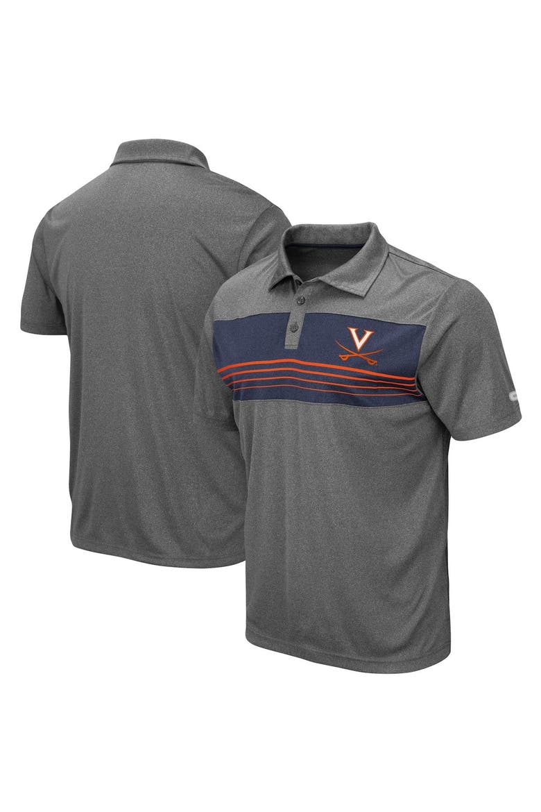 Men's Colosseum Heathered Charcoal Virginia Cavaliers Wordmark Smithers Polo, Alternate, color, Heather Charcoal
