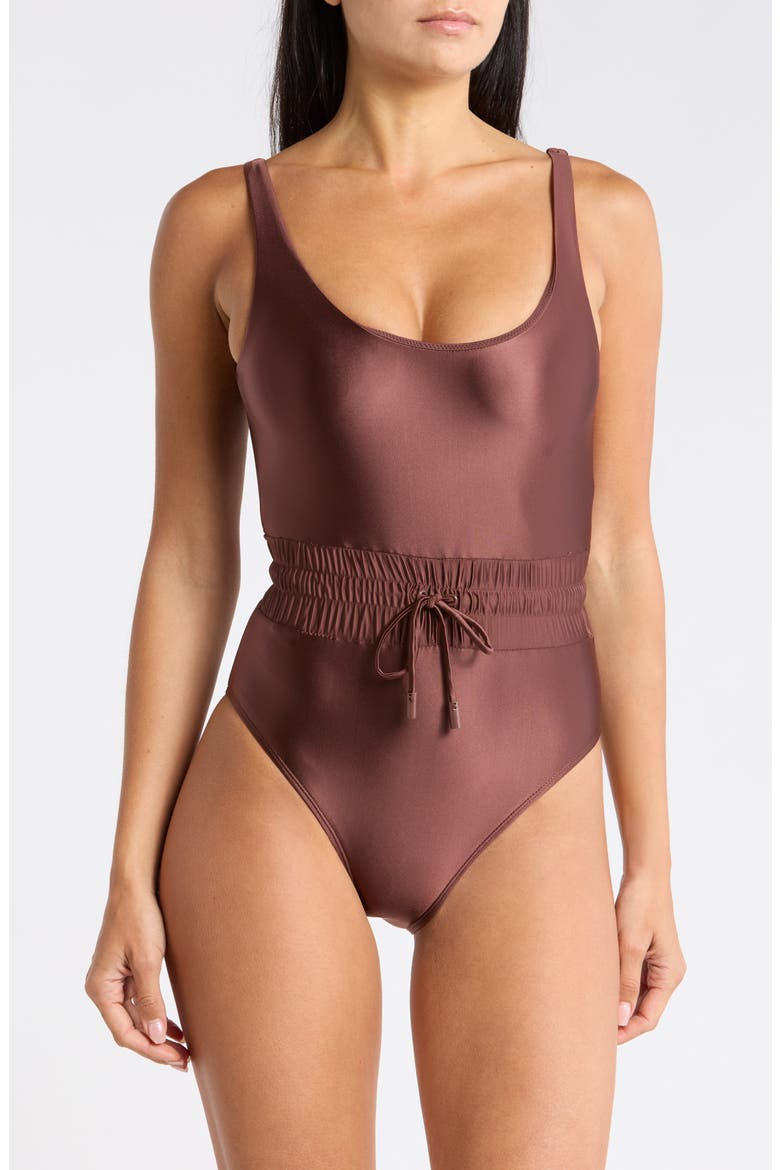 Waist Framer One-Piece Swimsuit, Main, color, COCOA TERRA