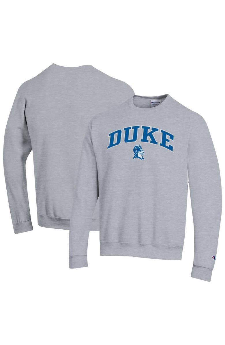 Champion Men's Champion  Heather Gray Duke Blue Devils Arch Over Logo Pullover Sweatshirt, Main, color, Heather Gray