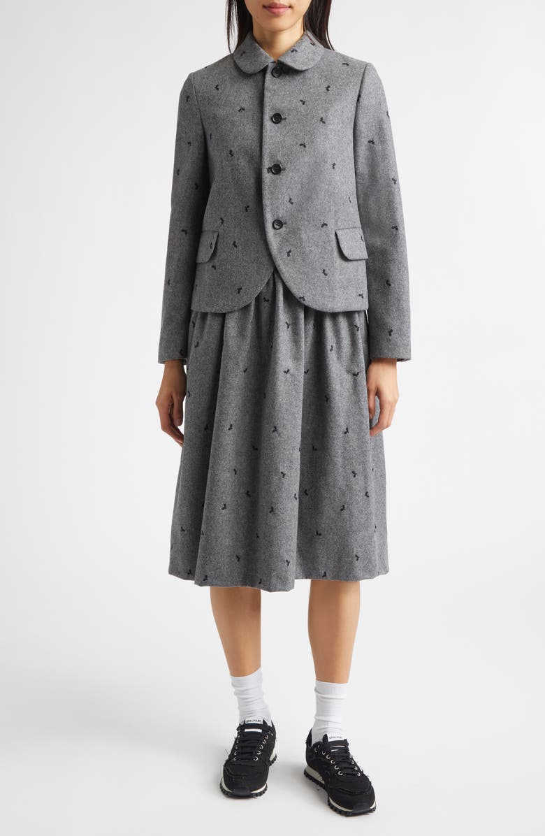 Comme des Garçons Girl Embroidered Wool Blend Flannel Jacket, Alternate, color, Black/ Gray