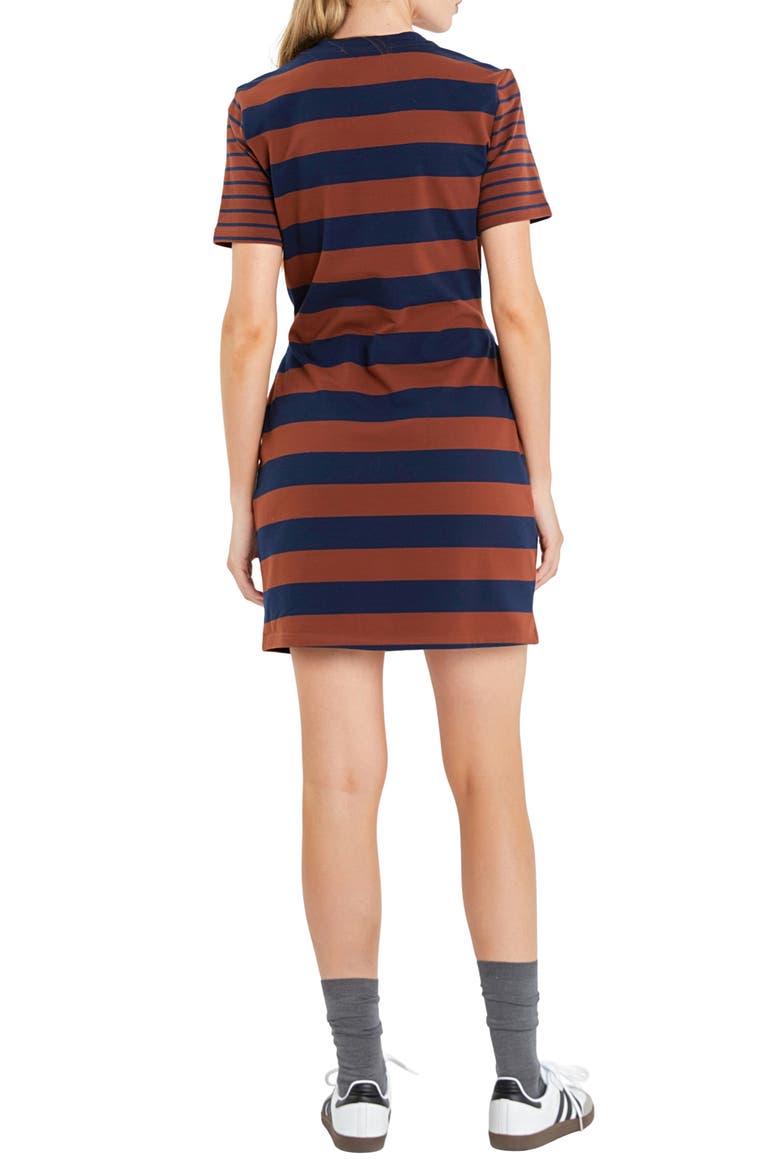 Contrast Stripe Tie Waist Minidress, Alternate, color, BROWN/ NAVY