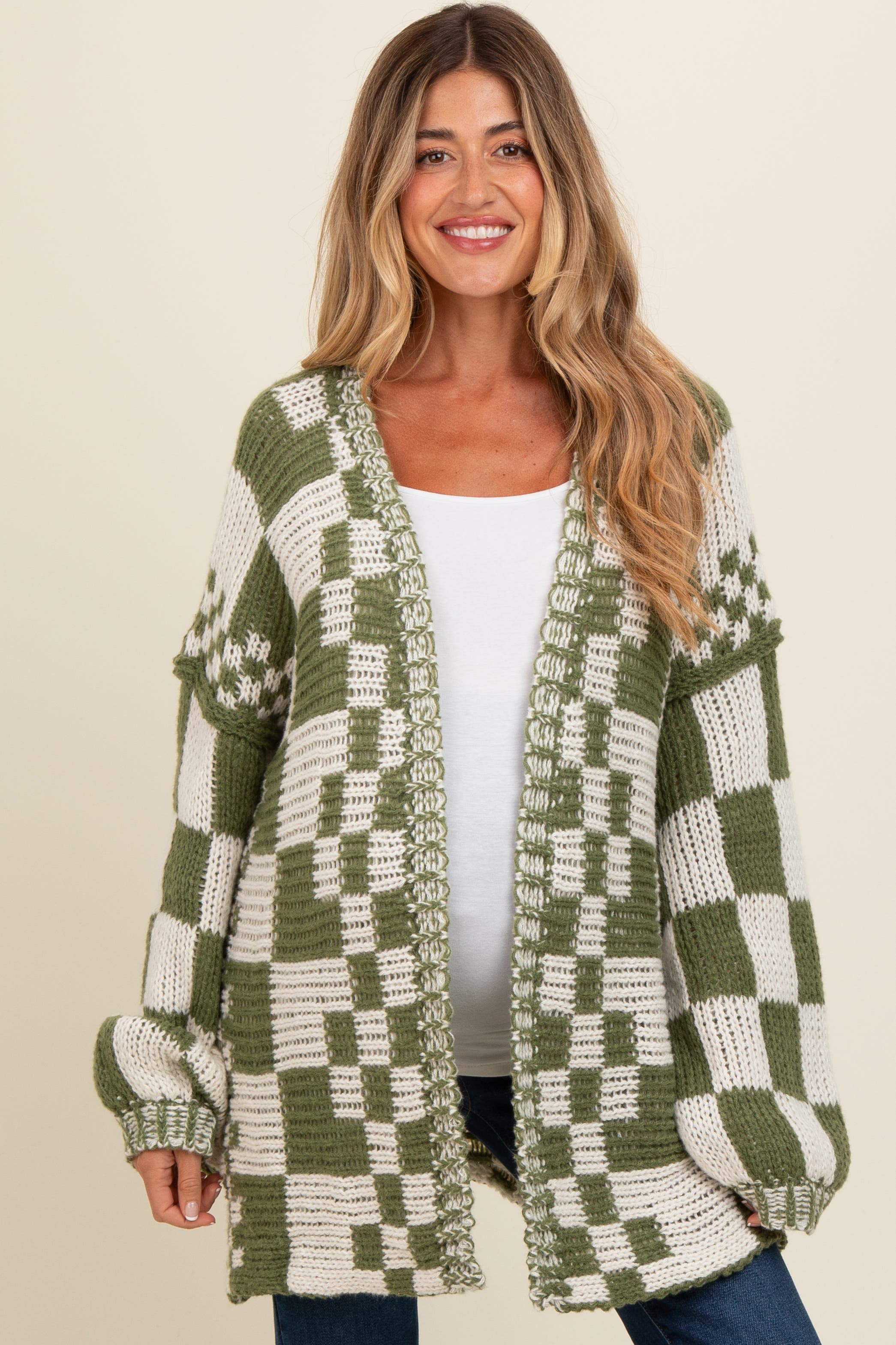 Mixed Check Pattern Chunky Cardigan