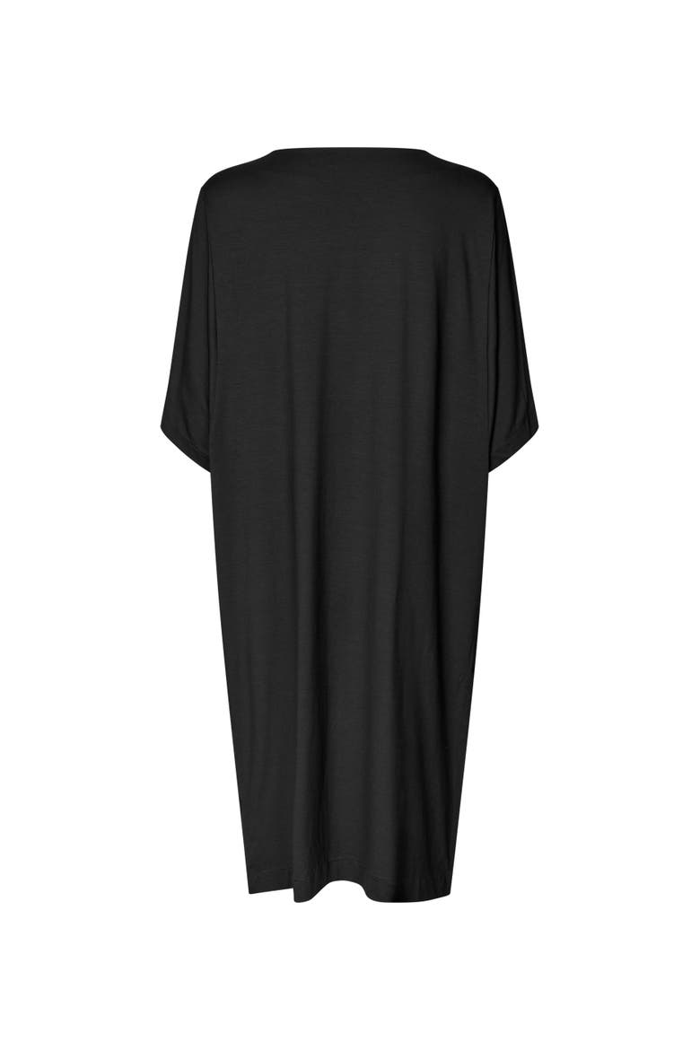 MaNattie Round Neck Draped Jersey Dress, Alternate, color, Black
