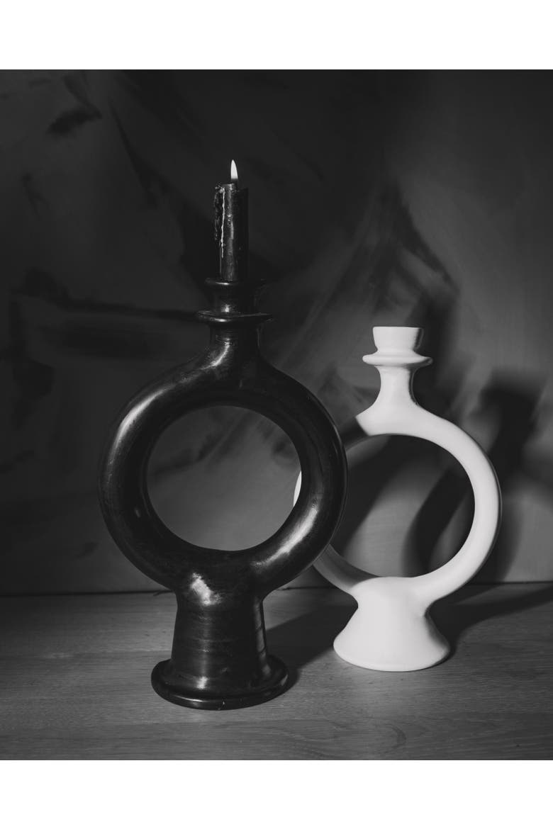 Moroccan Glazed Terracotta Candle Holder, Alternate, color, Black