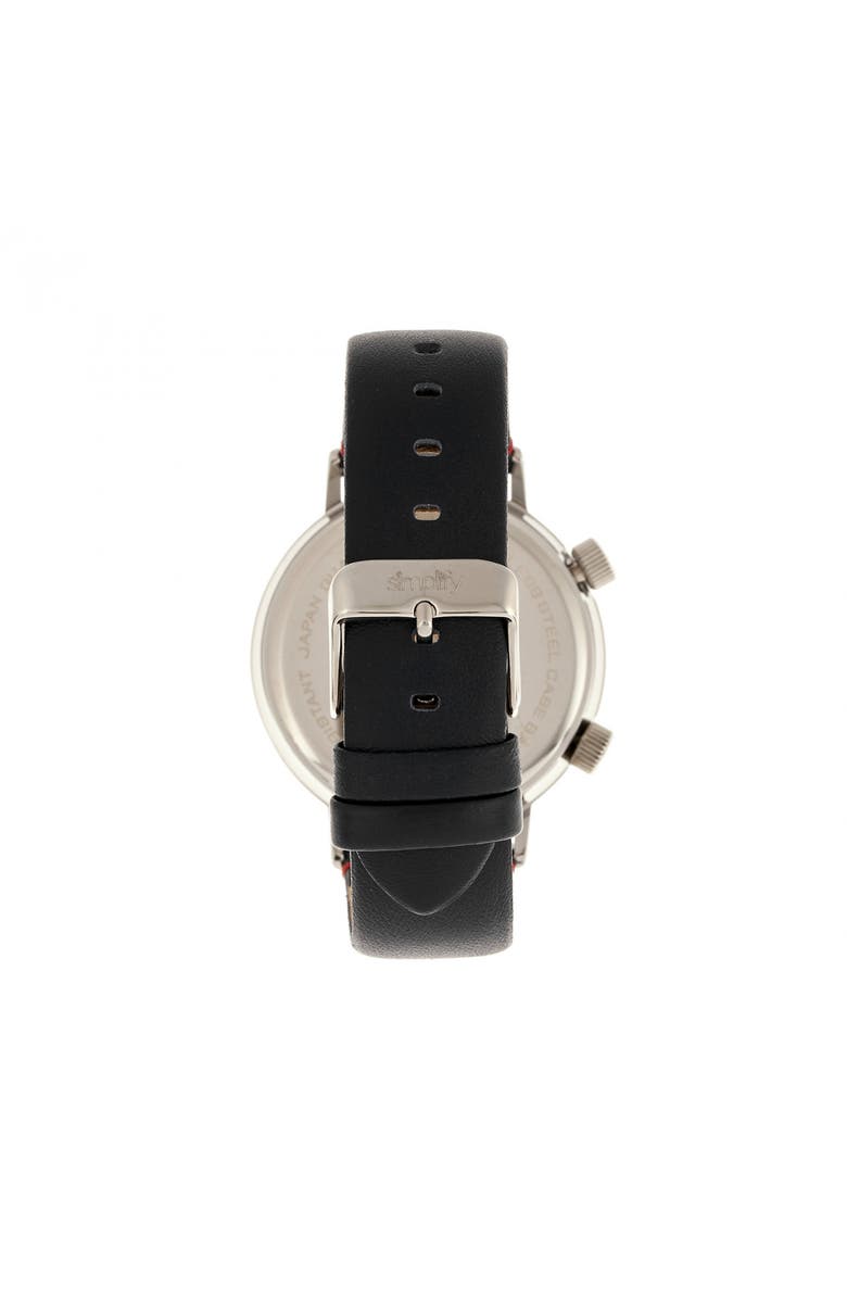 SIMPLIFY The 3300 Leather-Band Watch, Alternate, color, Black/Silver