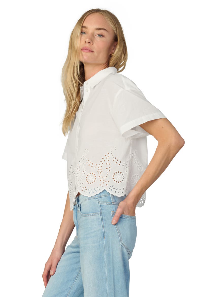 The Eyelet Short Sleeve Crop Shirt, Alternate, color, WHITE