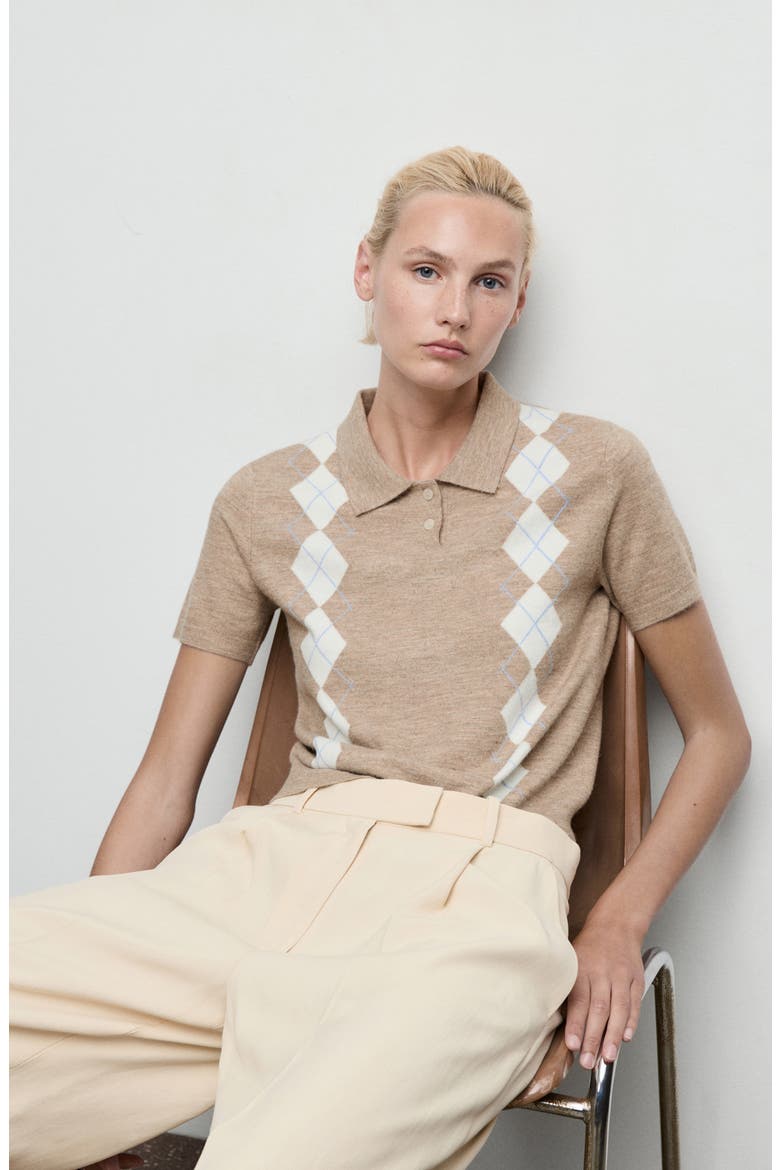 Diamond Pattern Polo Sweater, Alternate, color, MEDIUM BROWN