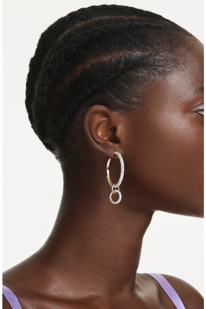 Dextera Pavé Hoop Drop Earrings, Alternate, color, WHITE/ GOLD