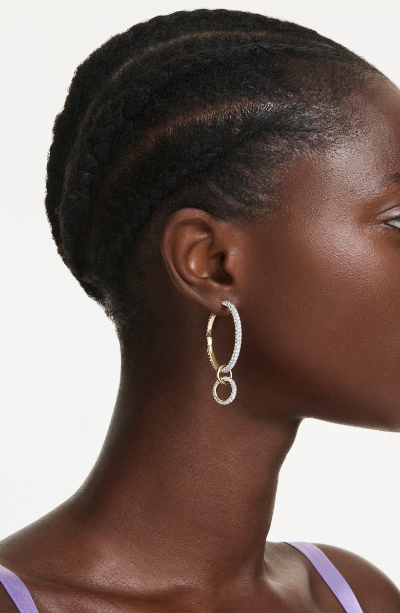 Swarovski Dextera Pavé Hoop Drop Earrings, Alternate, color, White/ Gold