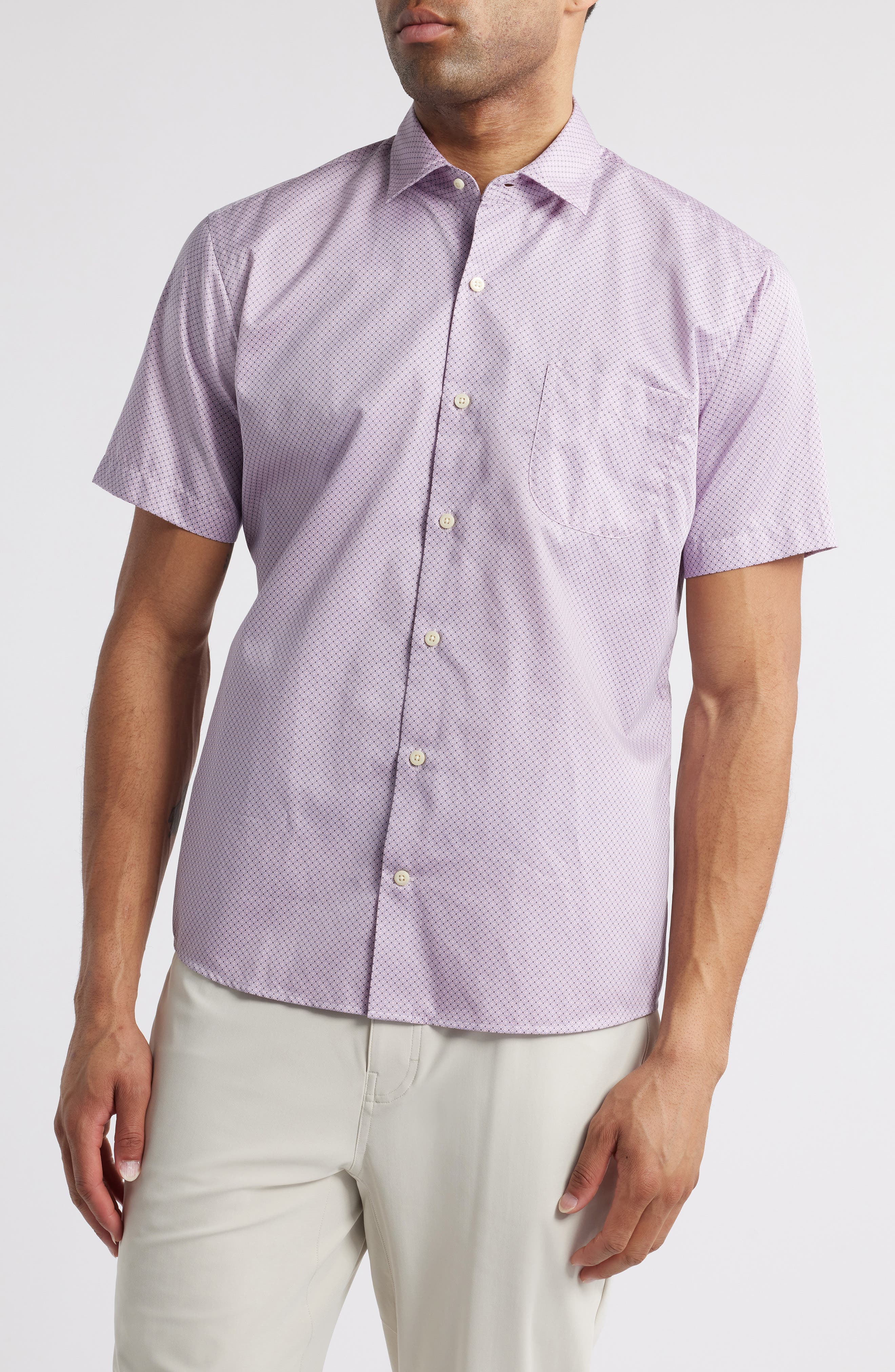 Peter Millar Theo Geo Print Short Sleeve Cotton Button-Up Shirt