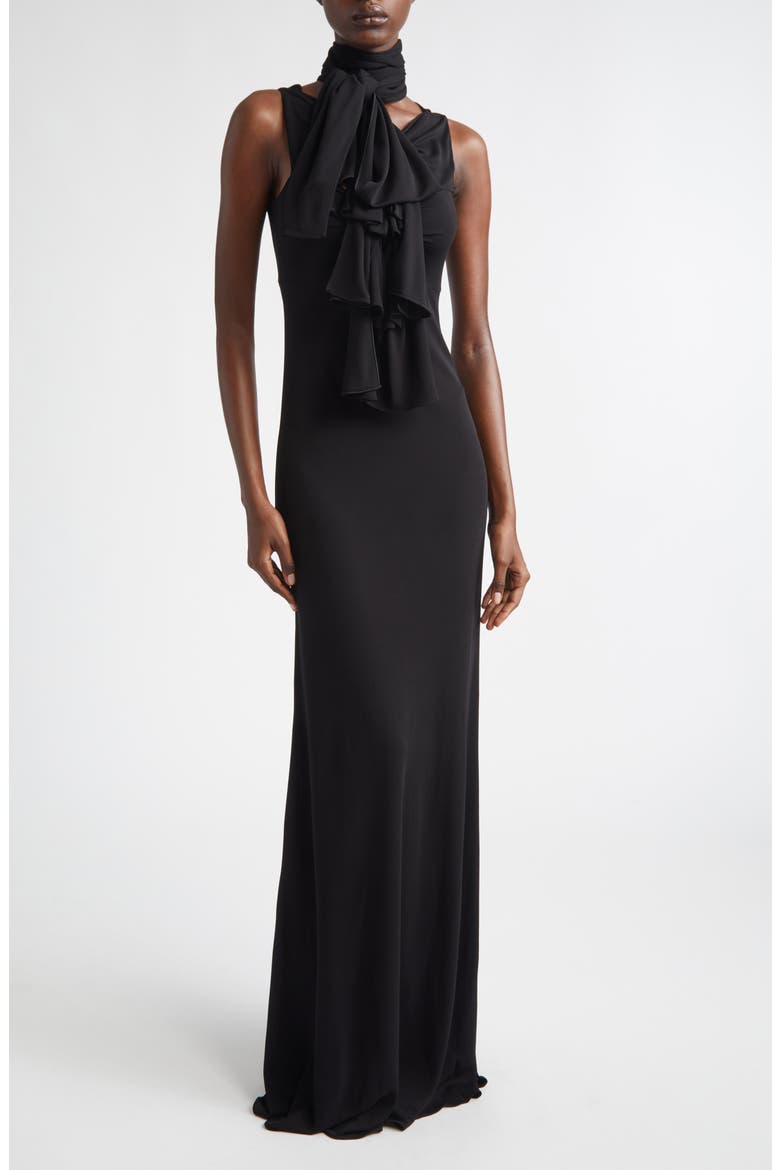 Bow Detail Fluid Jersey Dress, Main, color, NOIR ALAIA