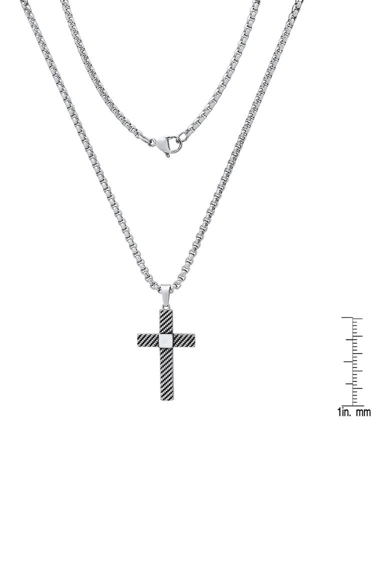 Men's Stainless Steel Textured Cross Pendant Necklace, Alternate, color, SILVER