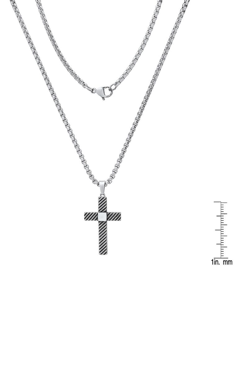 HMY JEWELRY Men's Stainless Steel Textured Cross Pendant Necklace, Alternate, color, Silver
