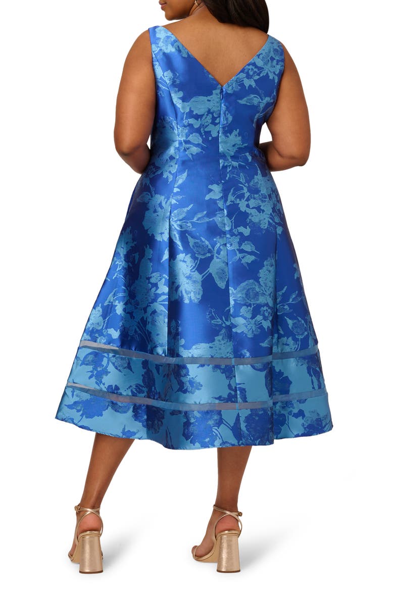 Metallic Floral Jacquard Fit & Flare Cocktail Dress, Alternate, color, BLUE MULTI
