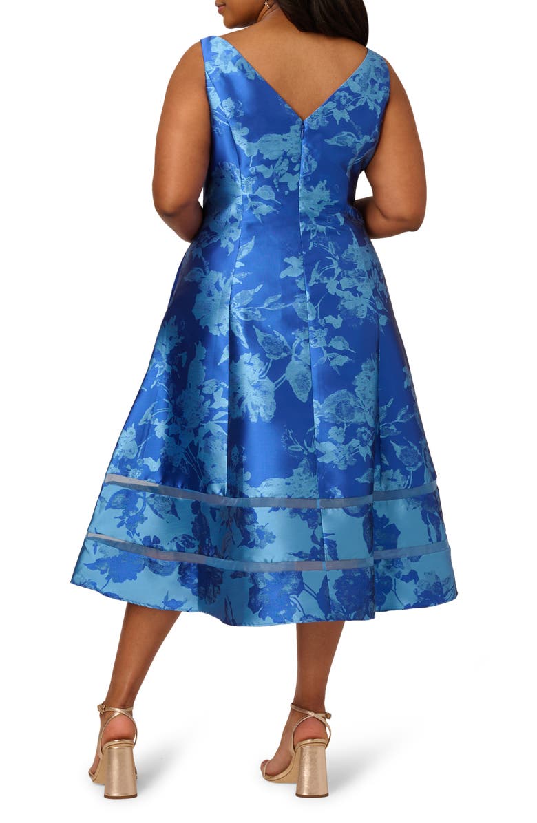 Adrianna Papell Metallic Floral Jacquard Fit & Flare Cocktail Dress, Alternate, color, Blue Multi