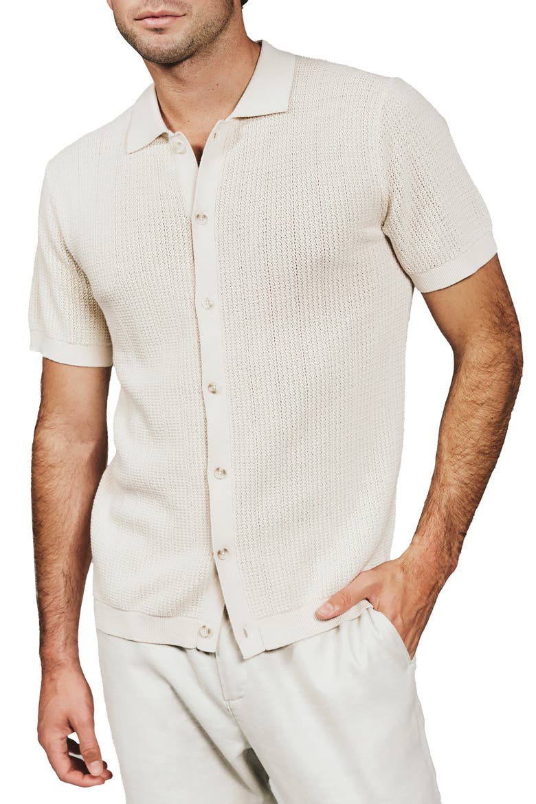 Nash Knit Short Sleeve Button-Up Shirt, Main, color, TAN