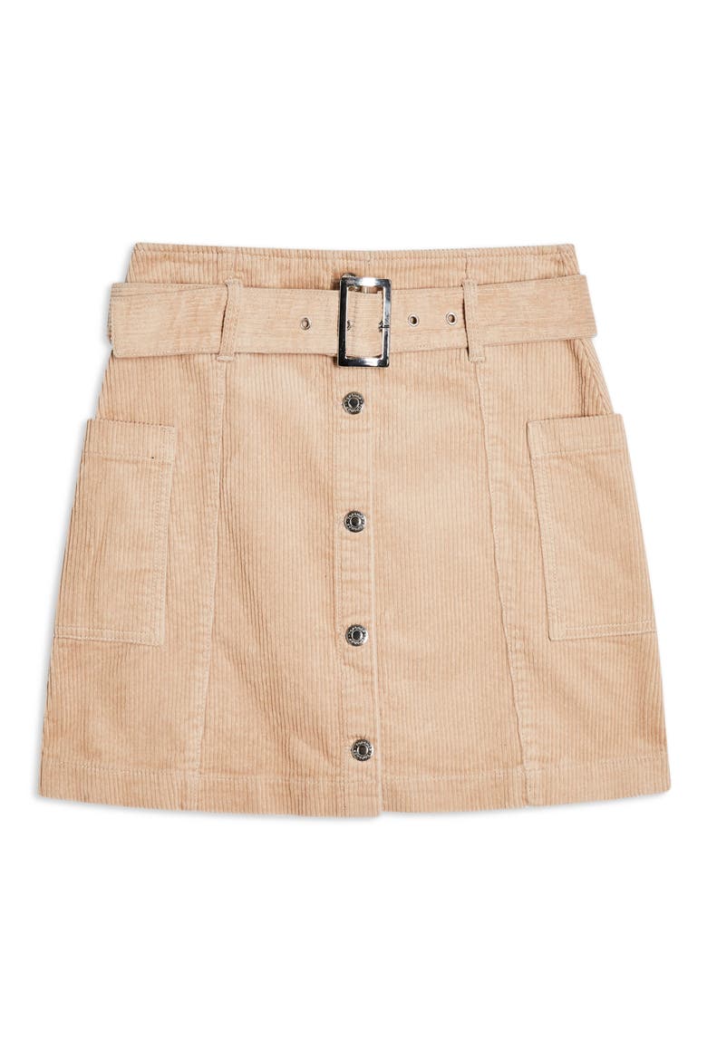 Corduroy Button Belted Miniskirt, Alternate, color, BEIGE MULTI