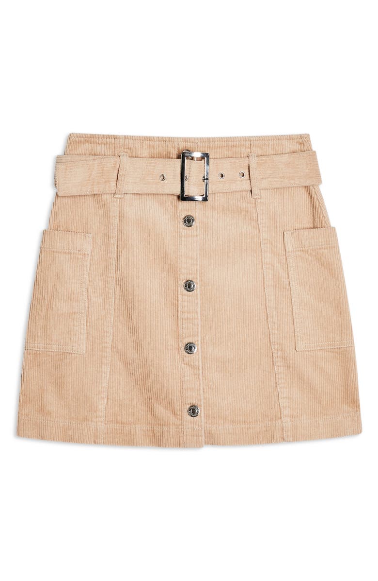 Topshop Corduroy Button Belted Miniskirt, Alternate, color,