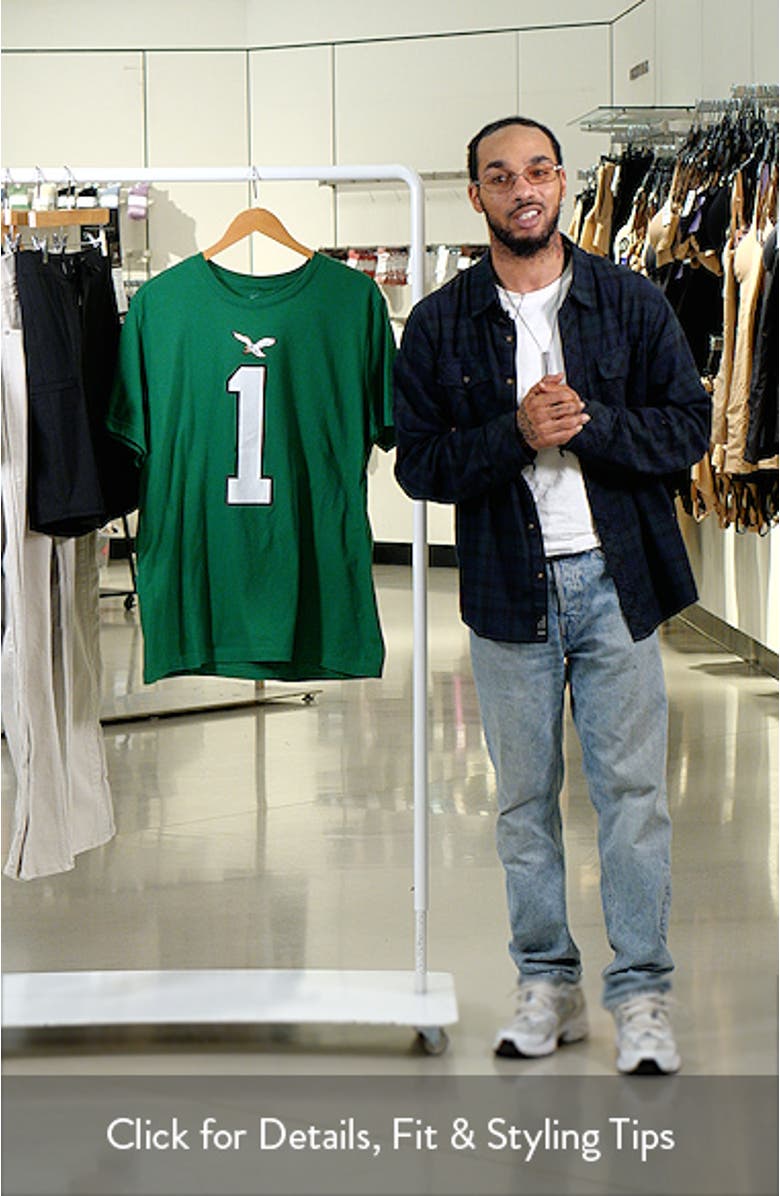 Men's Nike Jalen Hurts Kelly Green Philadelphia Eagles Alternate Player Name & Number T-Shirt, sales video thumbnail