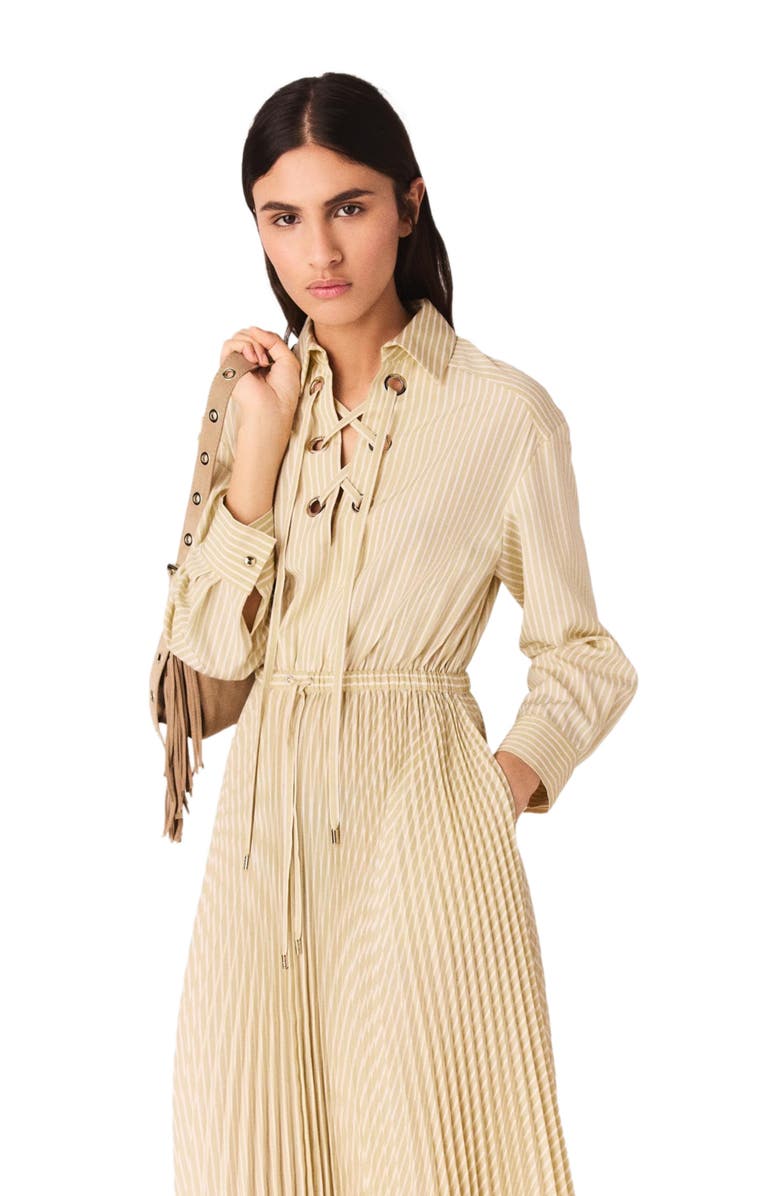 maje Eyelet pleated maxi dress, Alternate, color, Pale Yellow