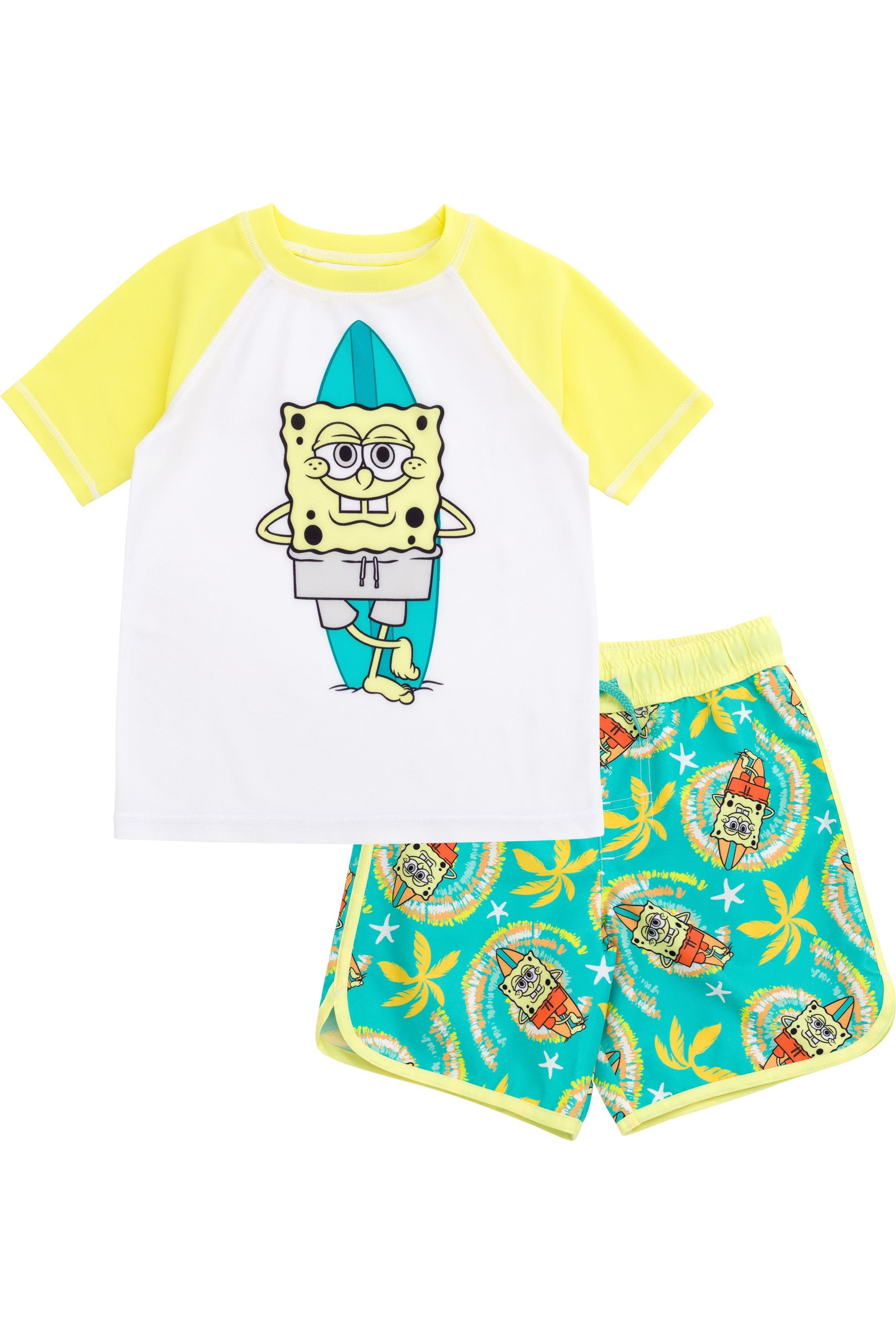 Spongebob Merch Collection SpongeBob SquarePants 2-piece Swimwear Rash Guard And Swim Trunks Set ...