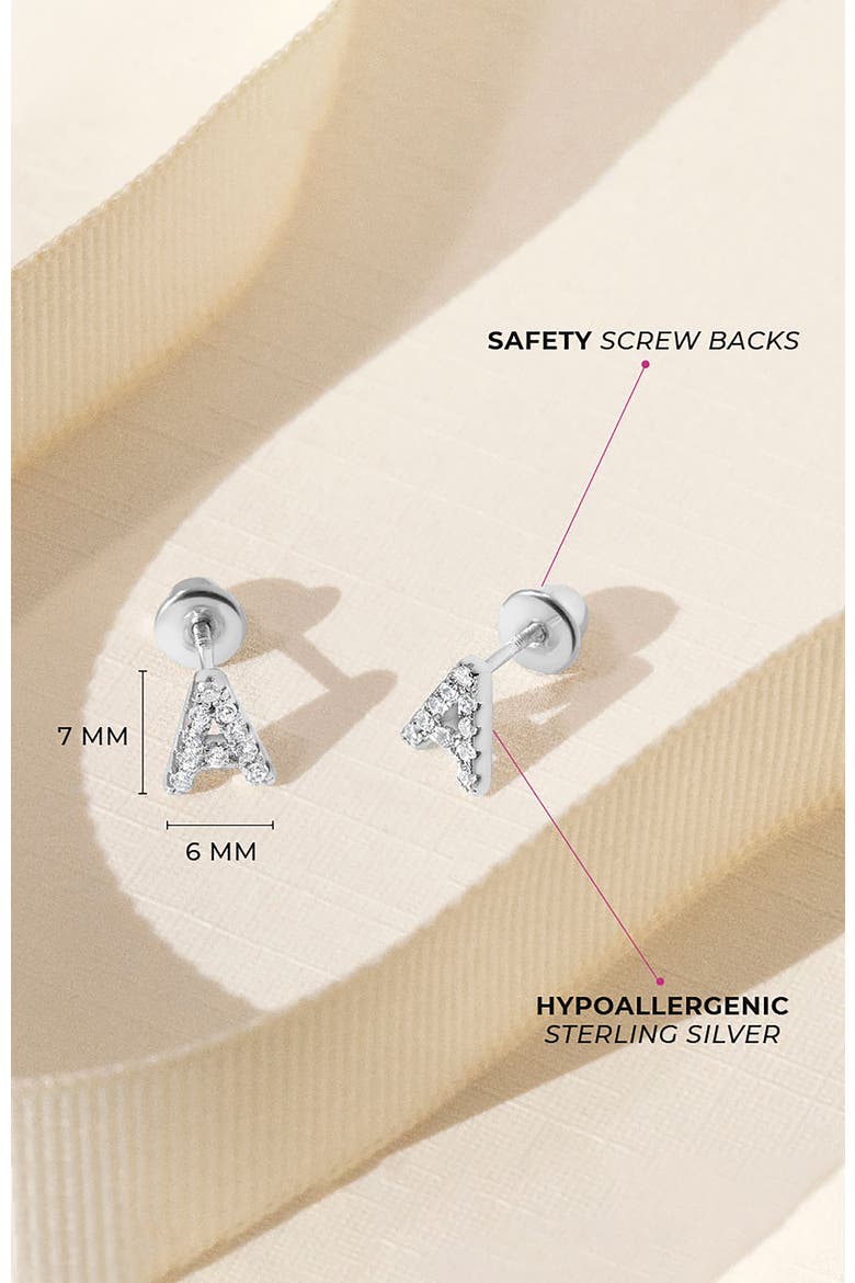 Cubic Zirconia Letter Initial Earrings, Alternate, color, Letter A