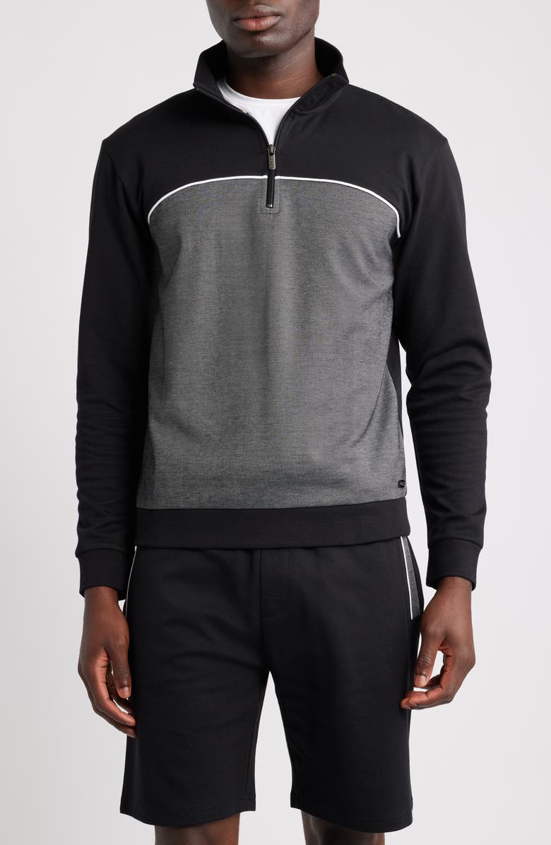 BOSS Quarter Zip Track Pullover, Main, color, Black