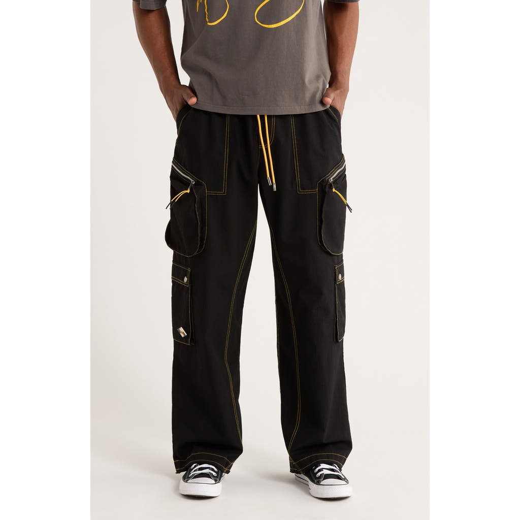 DIET STARTS MONDAY Contrast Cotton Ripstop Cargo Pants in Black  product