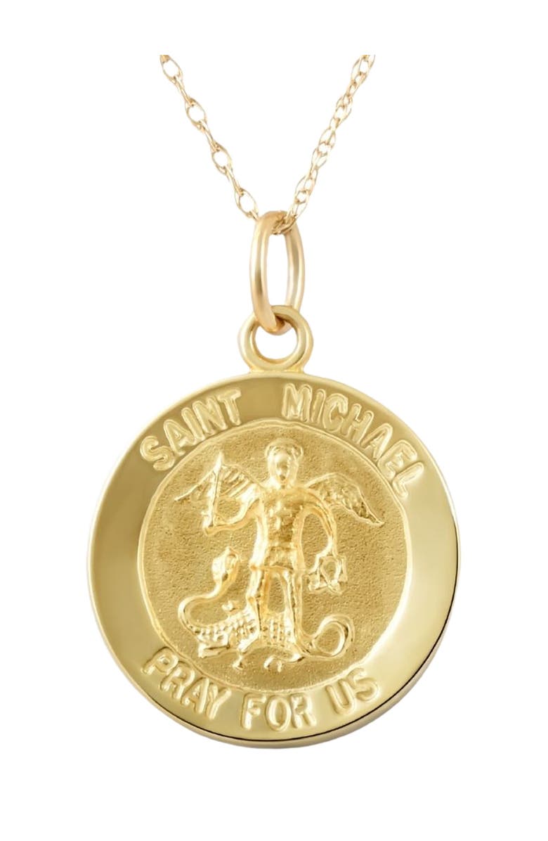 Bliss Diamond 14k Gold St. Michael Medal Pendant .5" Tall 1 Gram, Main, color, 
