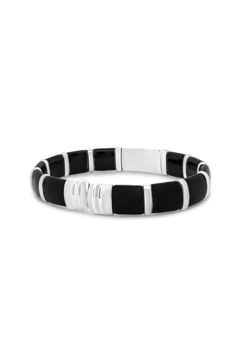 Silver Enamel 1/3 Ct Diamonds & Sapphire Bangle Bracelet -7.75", Alternate, color, White
