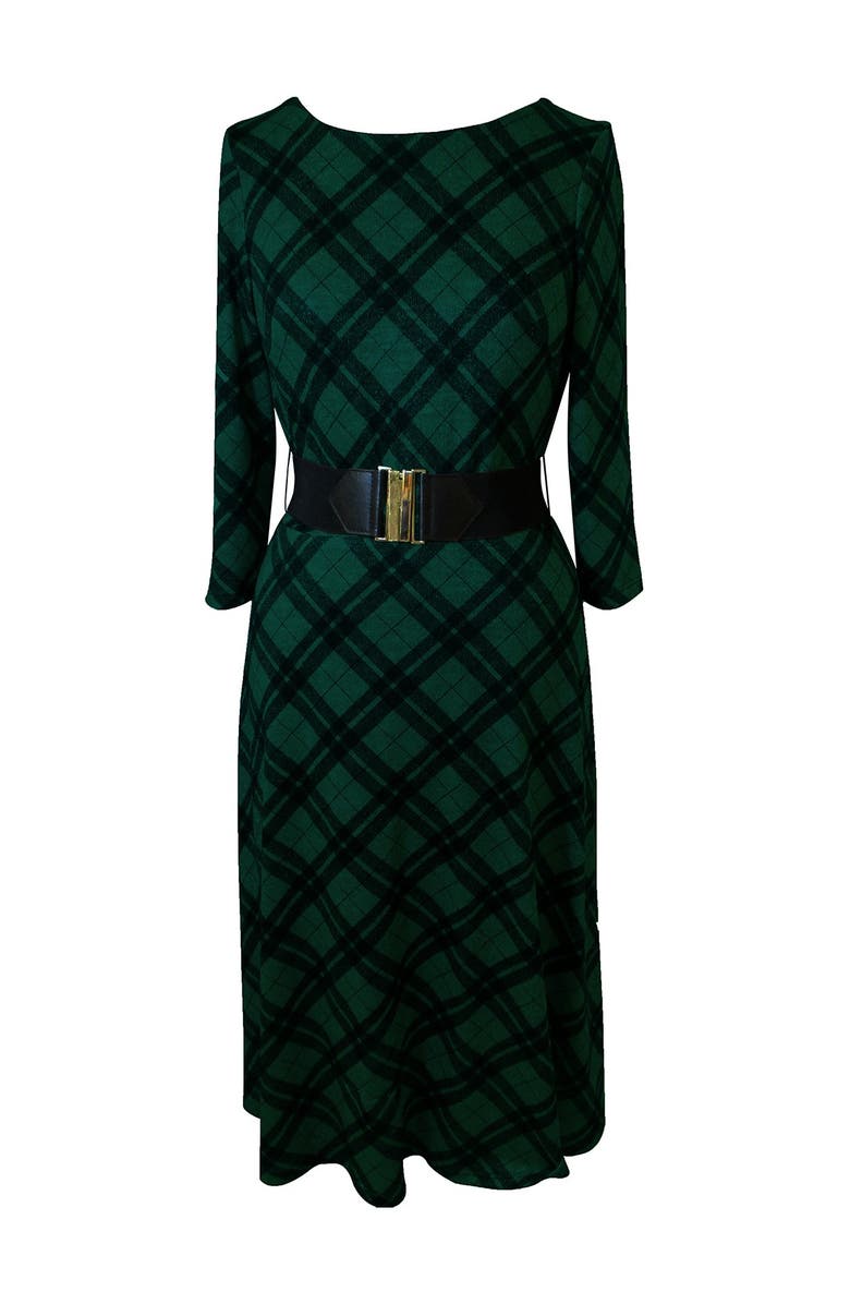 SANDRA DARREN Plaid 3/4 Sleeve Midi Dress, Main, color,
