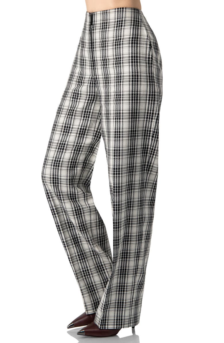 IVONNE Tailored Straight-Leg Pants in Black and White Plaid, Alternate, color, Black