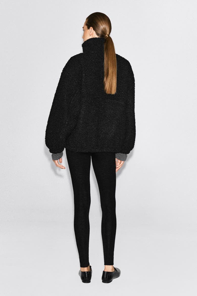 Mock-neck Teddy Zip-up Sweater, Alternate, color, BLACK