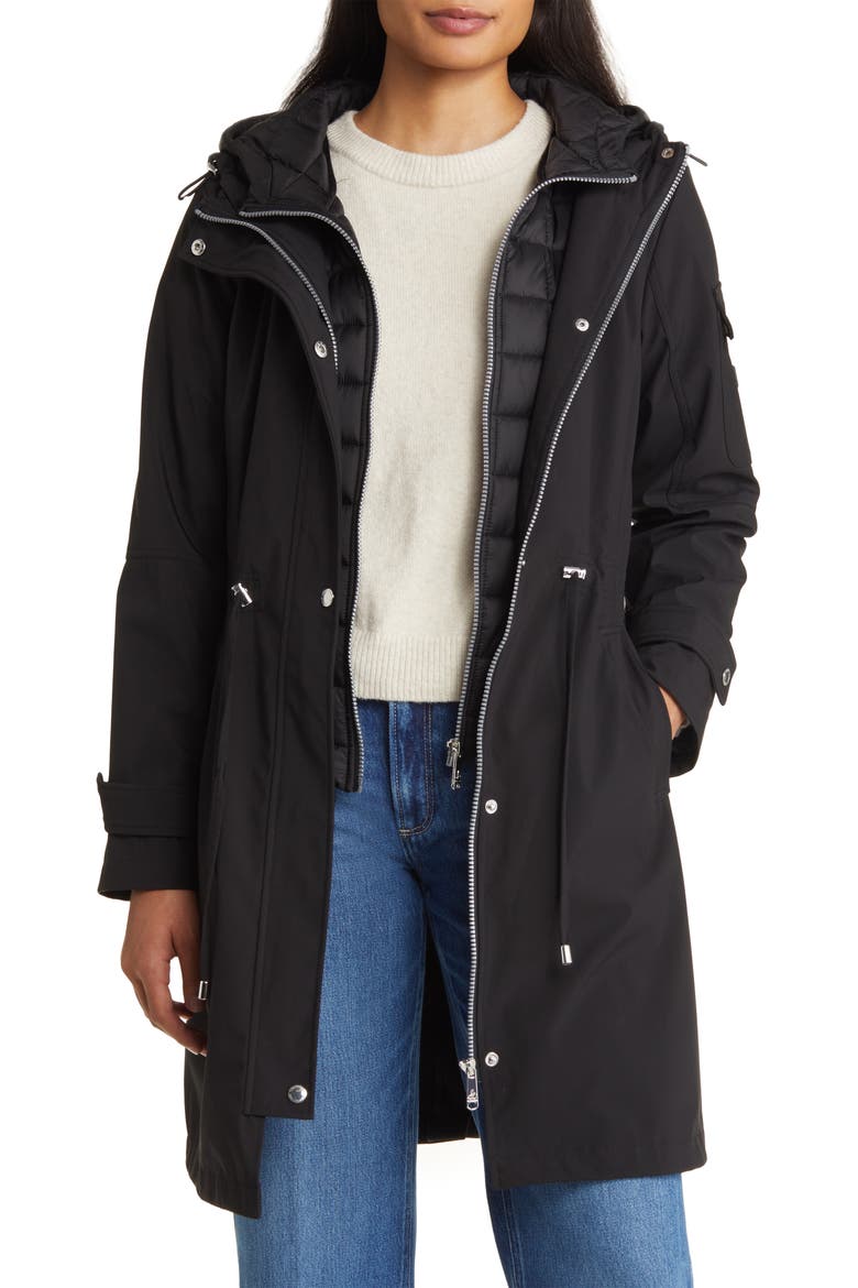 Water Resistant Rain Jacket with Bib, Alternate, color, BLACK