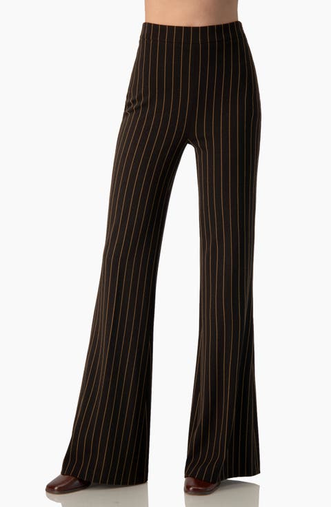 Pinstripe High-Waist Wide-Leg Flared Trousers