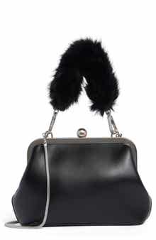 Faux Fur Handle Faux Leather Frame Clutch