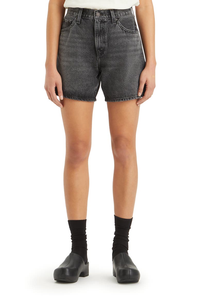 High Waist Mid Thigh Baggy Denim Shorts, Alternate, color, WHERES MY PHONE