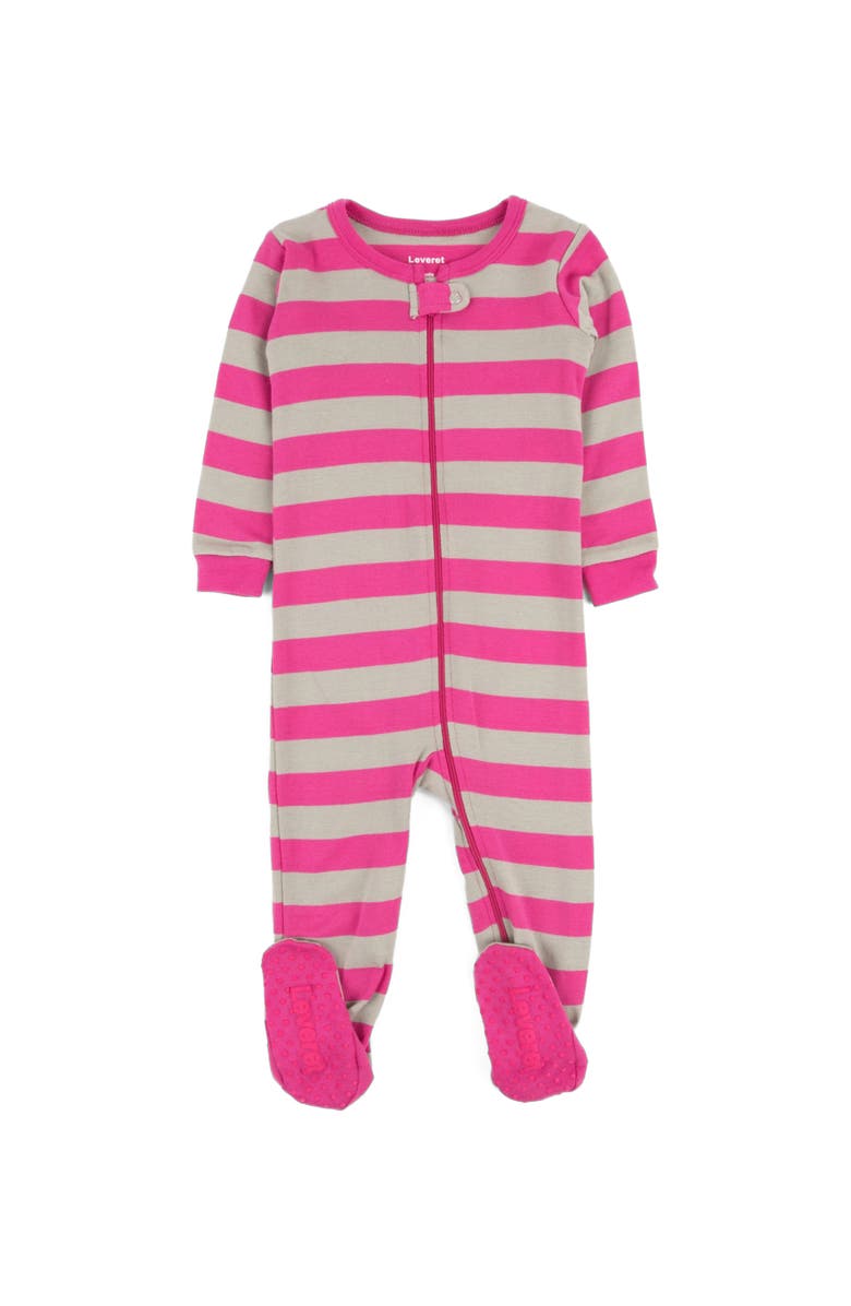 Leveret Footed Striped Cotton Matching Family Pajamas, Main, color, Berry & Chime