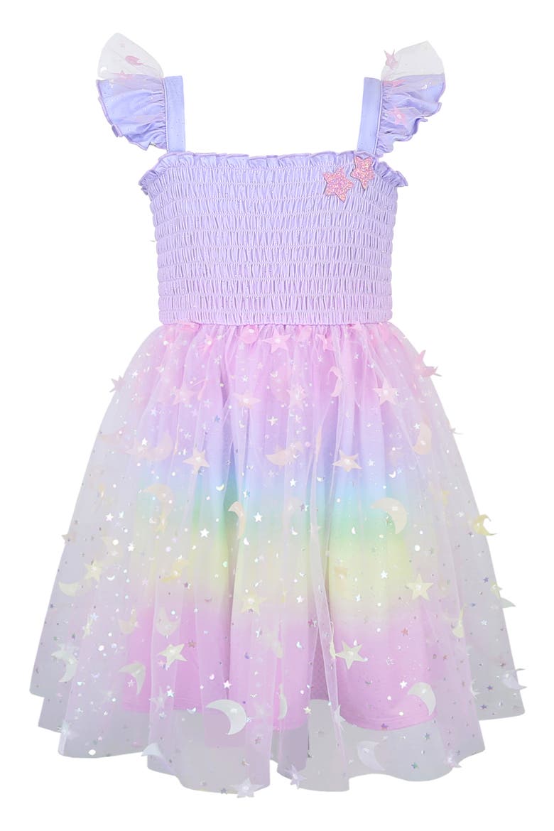 Kids' Glitter Flutter Sleeve Smocked Bodice & Tulle Skirt, Main, color, ORCHID MULTI