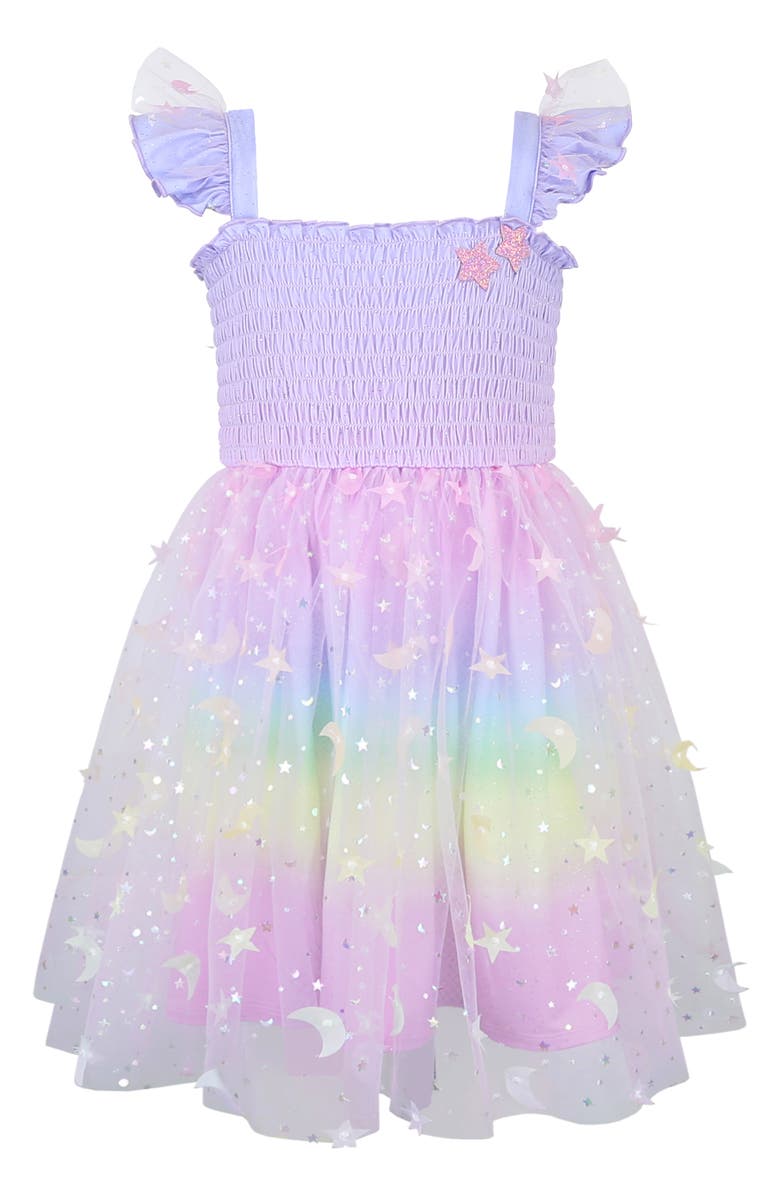 Zunie Kids' Glitter Flutter Sleeve Smocked Bodice & Tulle Skirt, Main, color, 