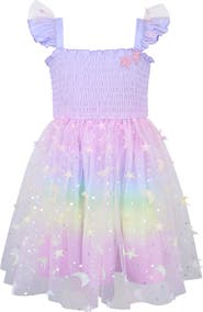 Zunie Kids' Glitter Flutter Sleeve Smocked Bodice & Tulle Skirt