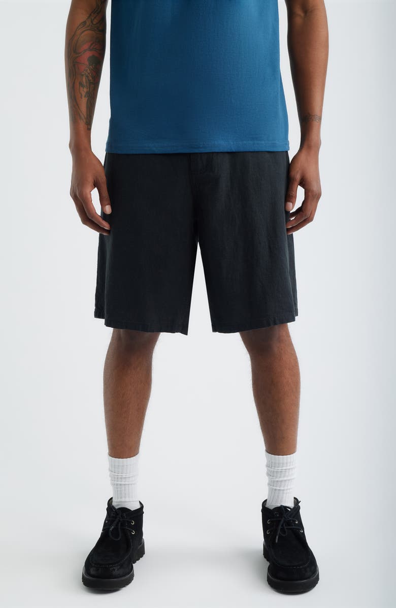 Obey Devin Baggy Linen Blend Shorts, Main, color, Black