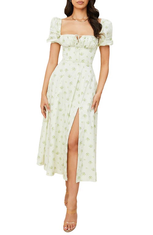 HOUSE OF CB Tallulah Puff Sleeve Midi Dress in Ivory Print 