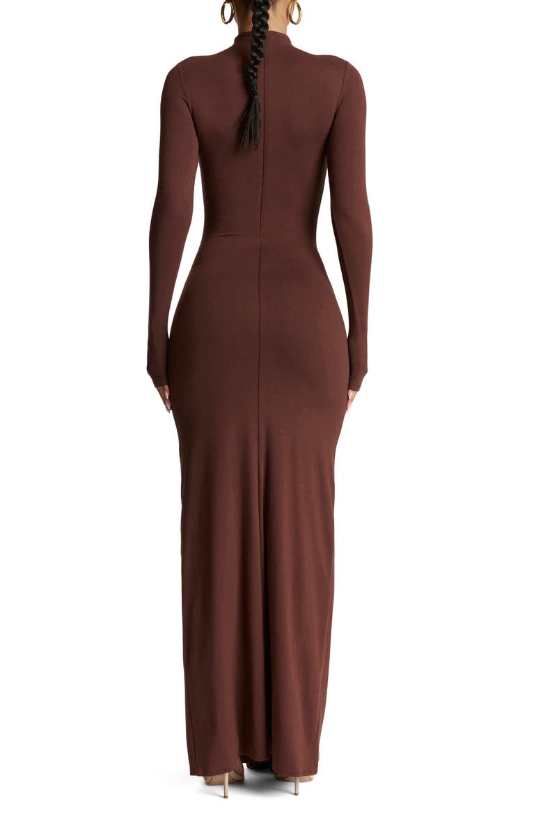 Tie Front Long Sleeve Maxi Dress, Alternate, color, CHOCLATE