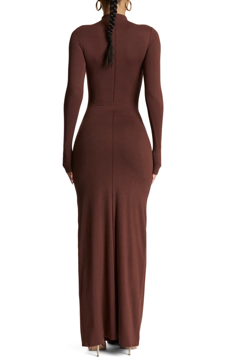 Naked Wardrobe Tie Front Long Sleeve Maxi Dress, Alternate, color, Choclate