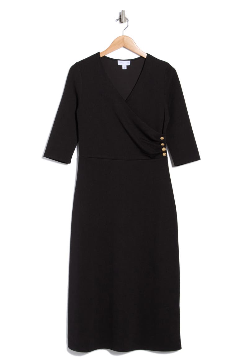 Draped Midi Dress, Alternate, color, BLACK