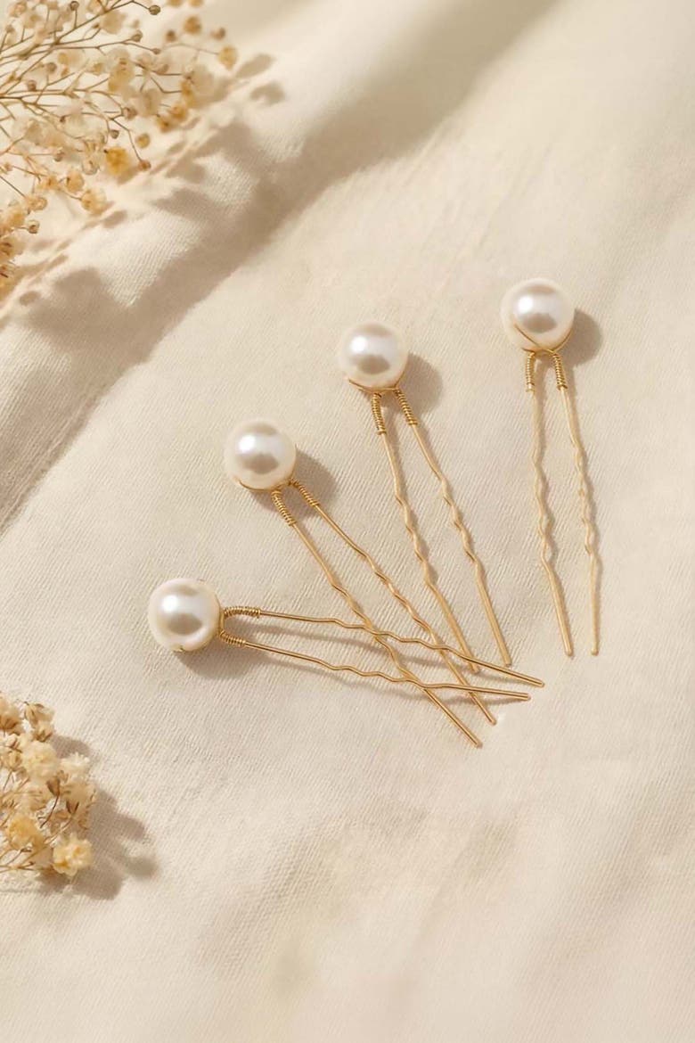 Set of 12 Pearl Embellished Pins, Alternate, color, Metallic Gold