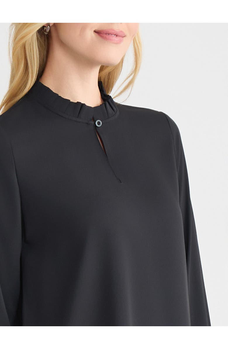 Misook Ruffle Neck Keyhole Crepe de Chine Blouse, Alternate, color, Black