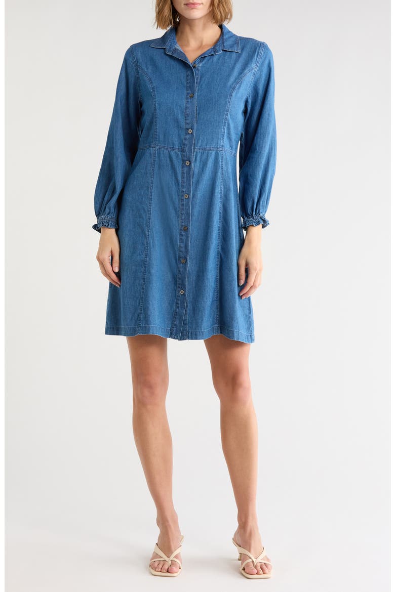Long Sleeve Denim Shirtdress, Main, color, MEDIUM WASH